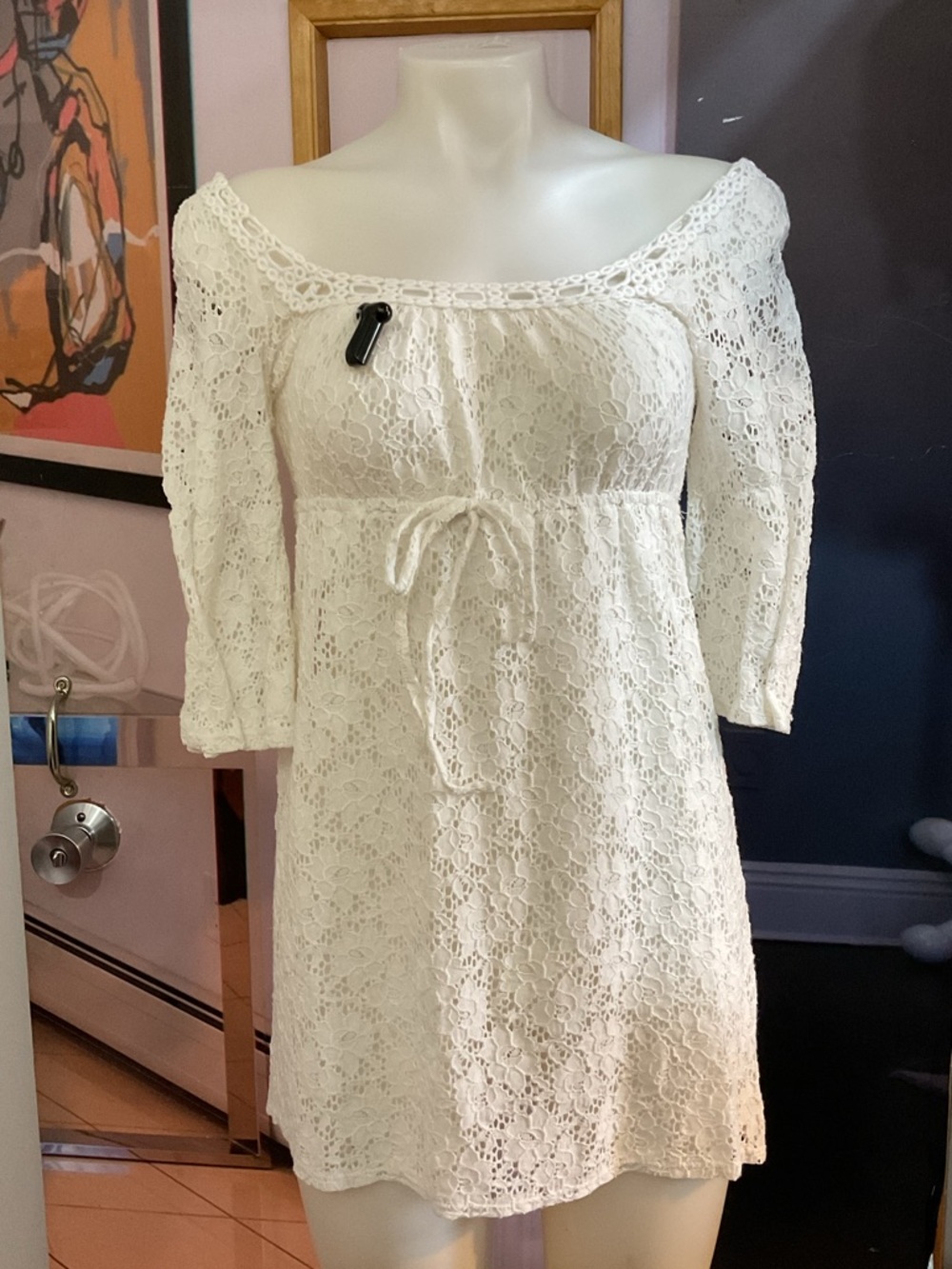 Laundry by Design White Lace Off-Shoulder Tie-Front Mini Dress